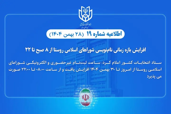 افزایش بازه زمانی نامنویسی انتخابات شوراهای اسلامی روستا از 8 صبح تا 22